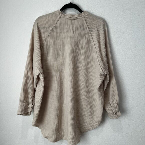 Aerie Gauze Boho Tunic Button Down Distressed Pool To Party Cream Size M - Picture 7 of 9
